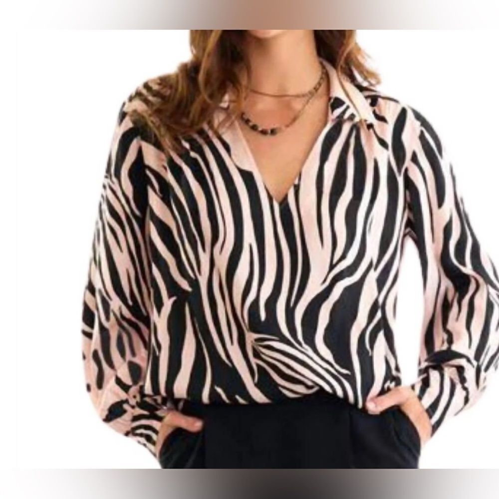 Finley Davie Blouse Blush Tiger Top Long Sleeve M
